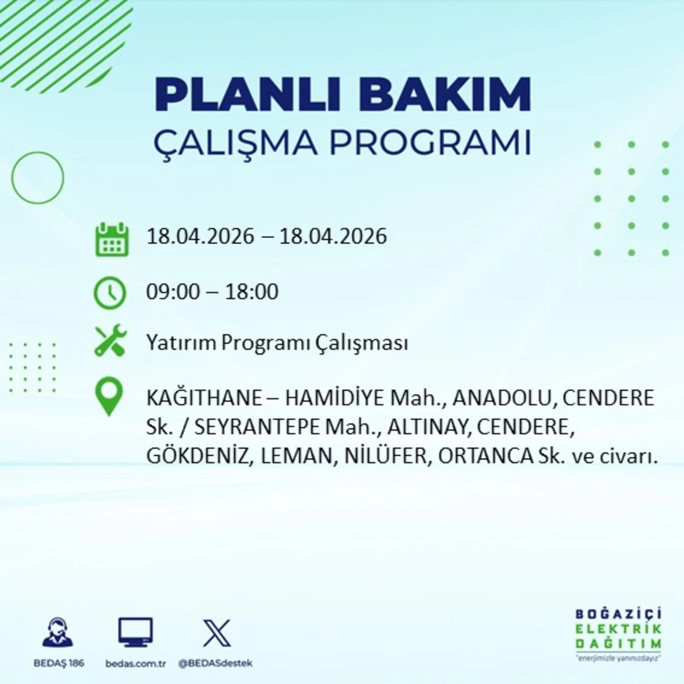 Elektrik kesintisi programı 18 Nisan