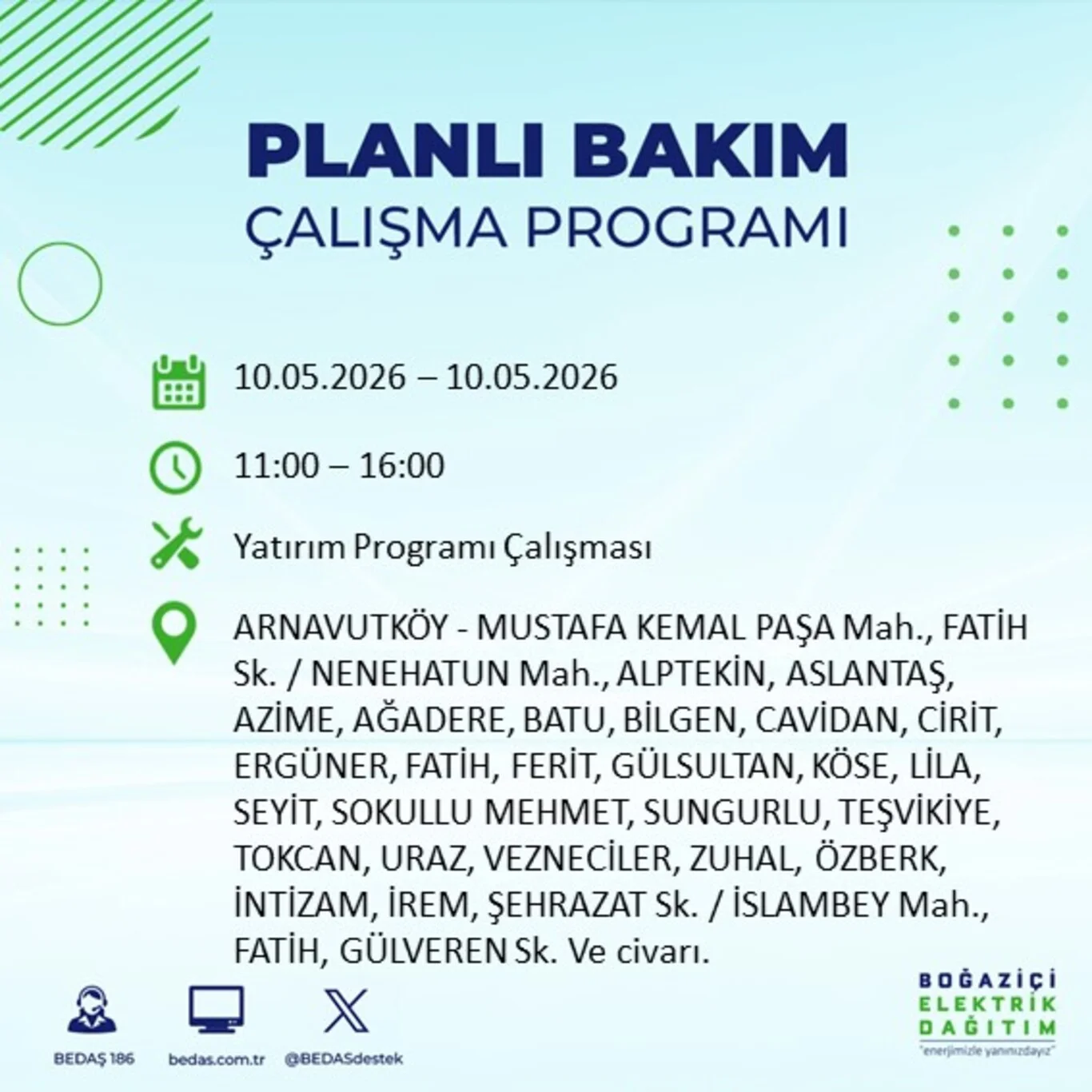 Elektrik kesintisi programı 10 Mayıs