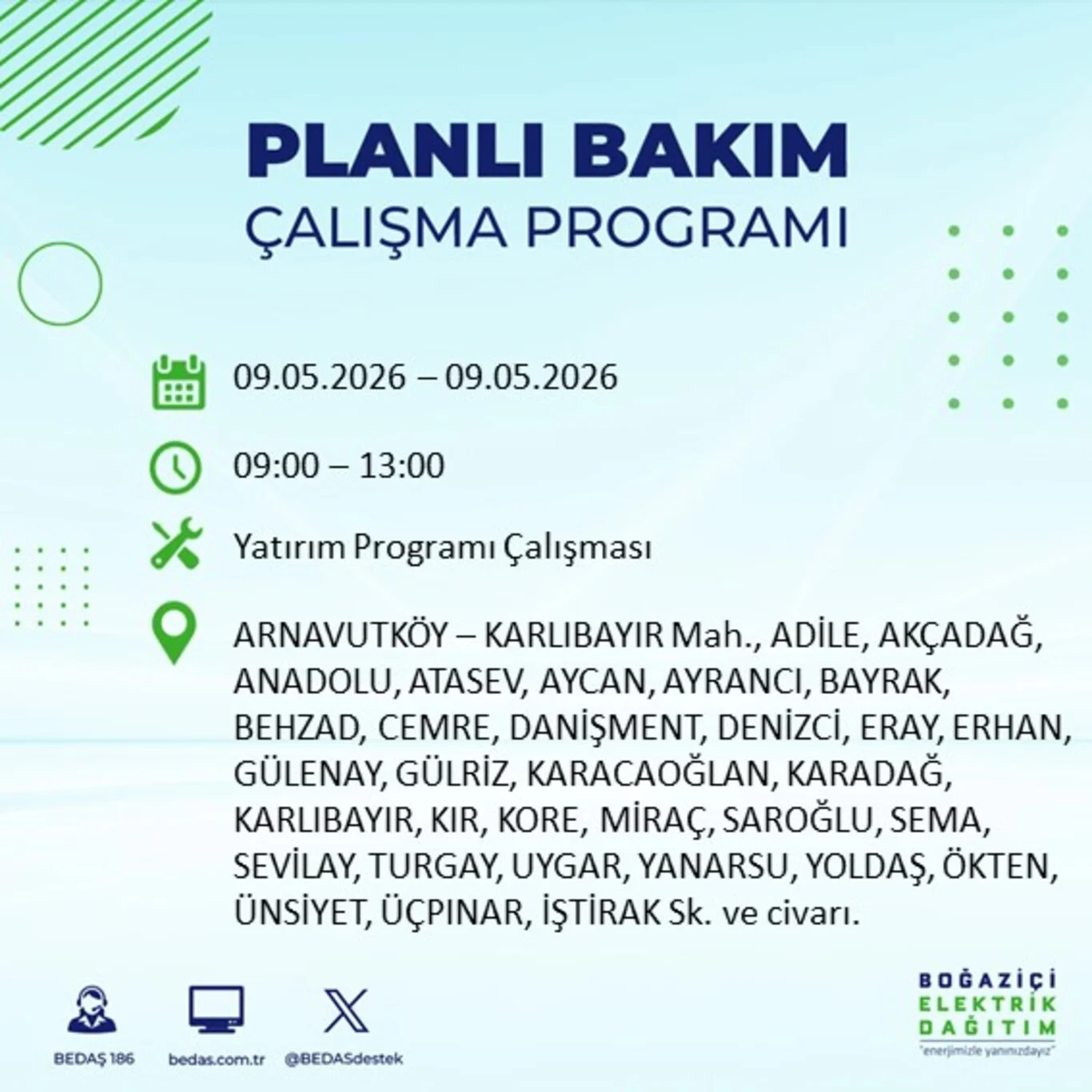 İstanbul elektrik kesintisi programı