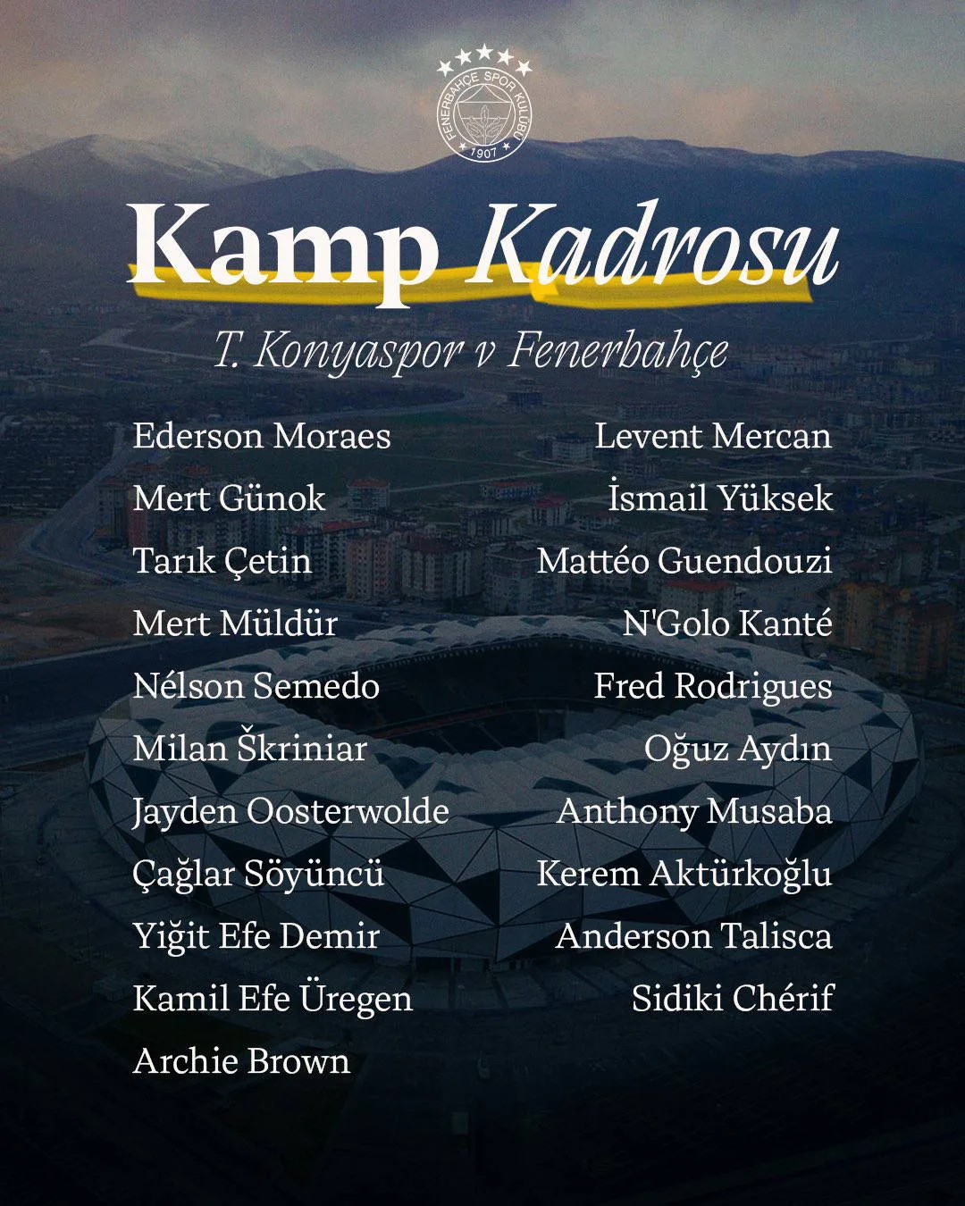 Fenerbahçe Kamp Kadrosu