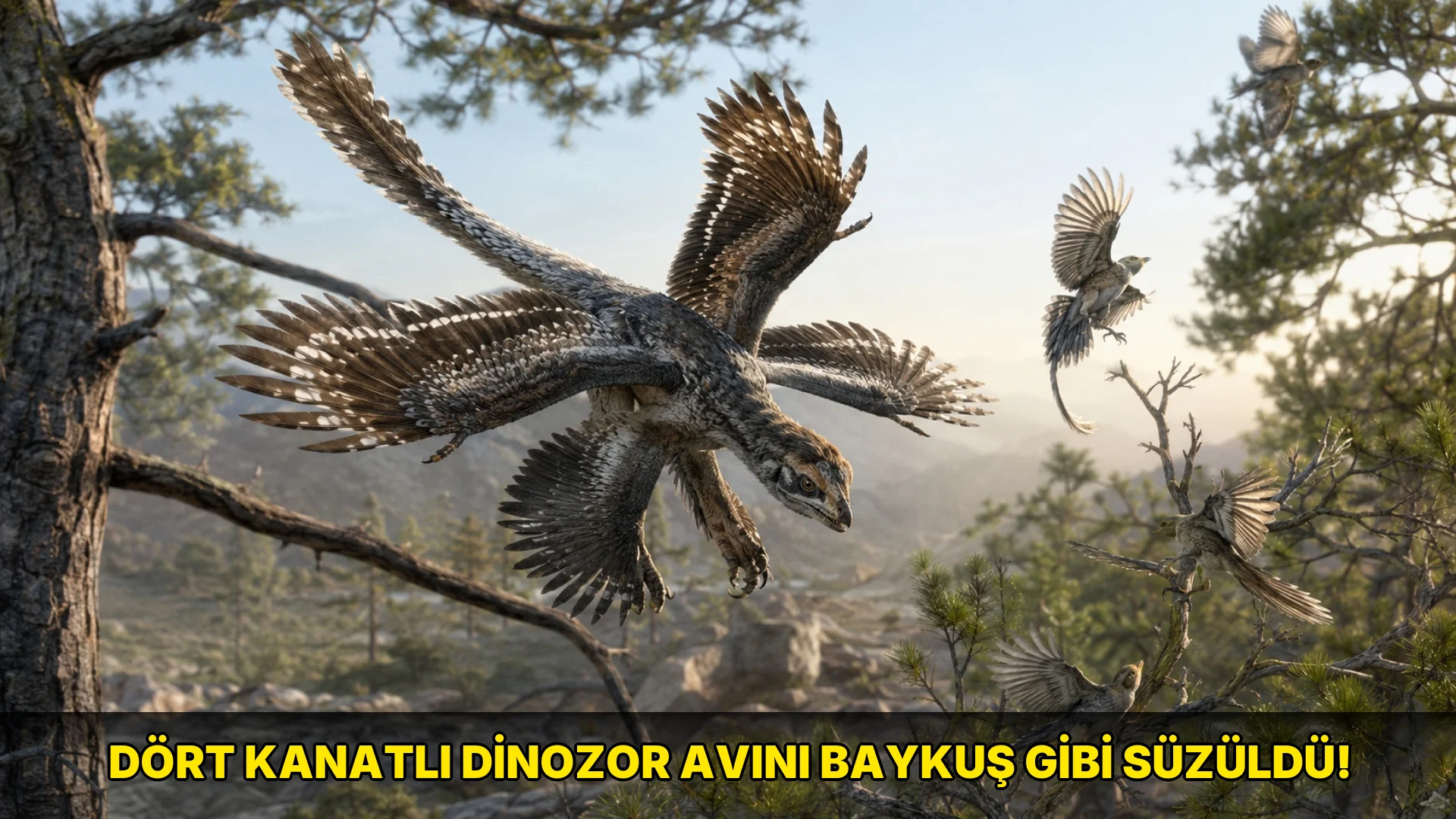 Dört Kanatlı Dinozor Avını Baykuş gibi süzüldü!