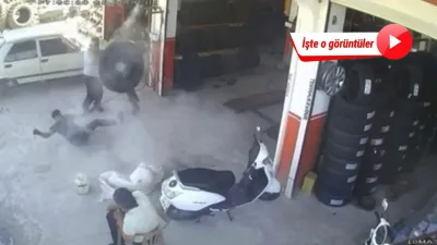 Otomobil lastiği tamir sırasında patladı; o anlar kamerada