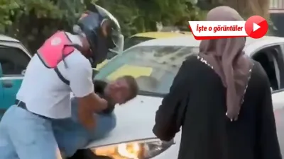 Yol verme tartışmasında motokurye vahşeti: Kaputa yatırıp defalarca yumrukladı!
