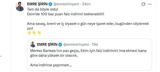 Ekonomistlerden faiz kararı yorumu: ‘Ekim'de 100 baz puan faiz indirimi beklenebilir’