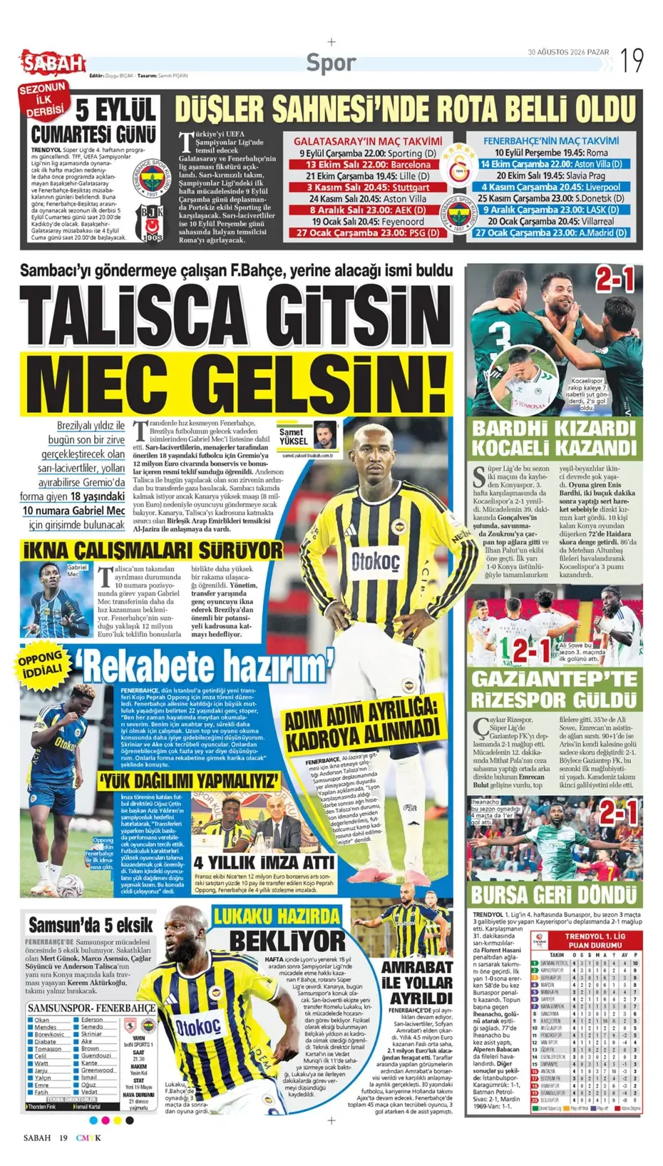 Günün spor manşetleri: ‘Fenerbahçe’ye yeni Ronaldinho’