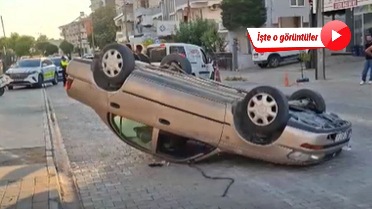 Kamyonetle çarpışan otomobilin takla attığı anlar kamerada!