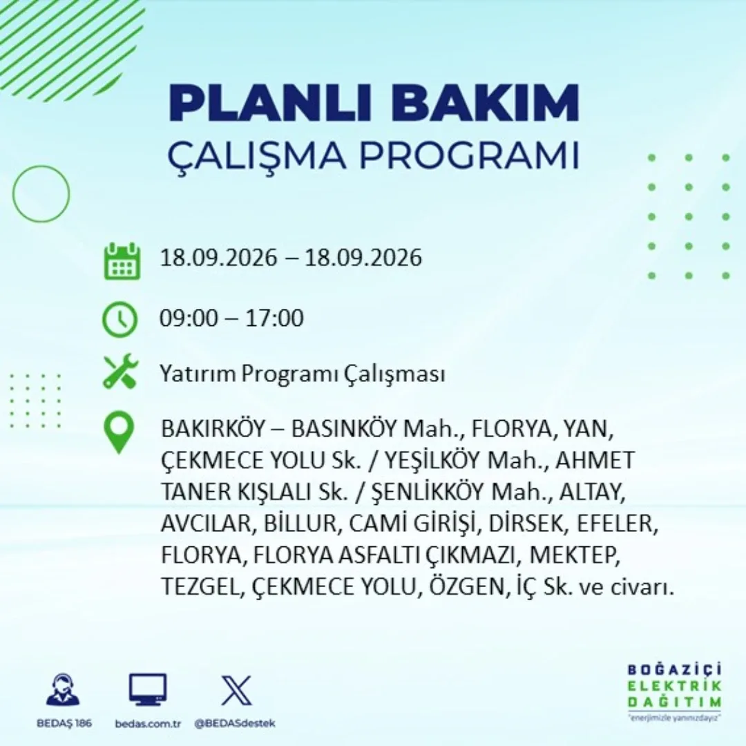 Bakırköy elektrik kesintisi: Basınköy mahallesi kesinti saatleri