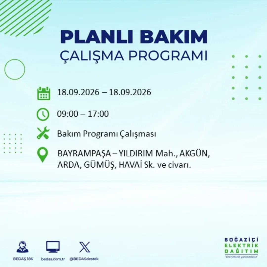 Bayrampaşa’da yer alan Yıldırım mahallesinde elektrik kesintisi yaşanacak.