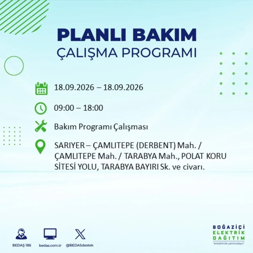 Sarıyer elektrik kesintisi Çamlıtepe mahallesi