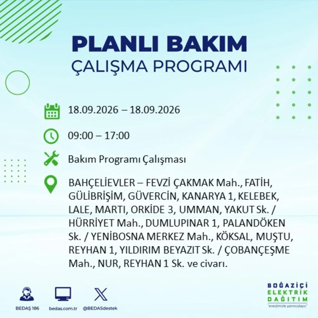 Bahçelievler Fevzi Çakmak Mahallesi elektrik kesintisi ne zaman bitecek?