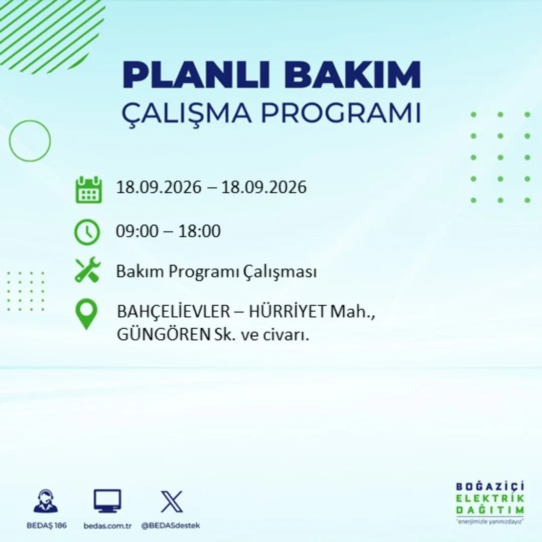 Bahçelievler’de bazı mahalle ve sokaklarda planlı çalışmalar nedeniyle elektrik kesintisi uygulanacak.