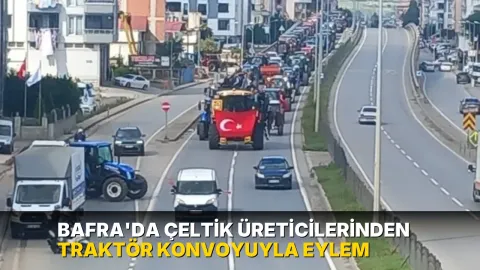 Bafra'da çeltik üreticilerinden traktör konvoyuyla eylem