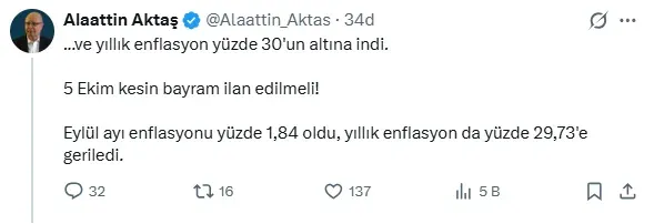 Ekonomistlerden enflasyon yorumu: 5 Ekim bayram ilan edilmeli!