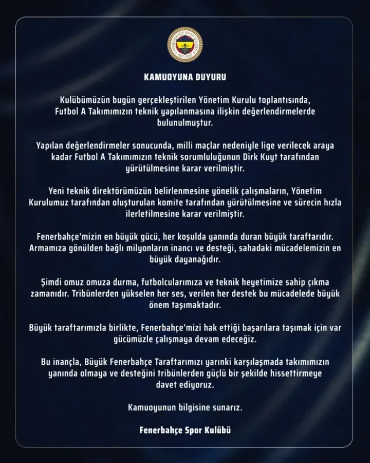 Fenerbahçe Dirk Kuyt Açıklaması